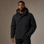Softshell Jacket Adjustable Hood Water-Resistant Black – Product Photo