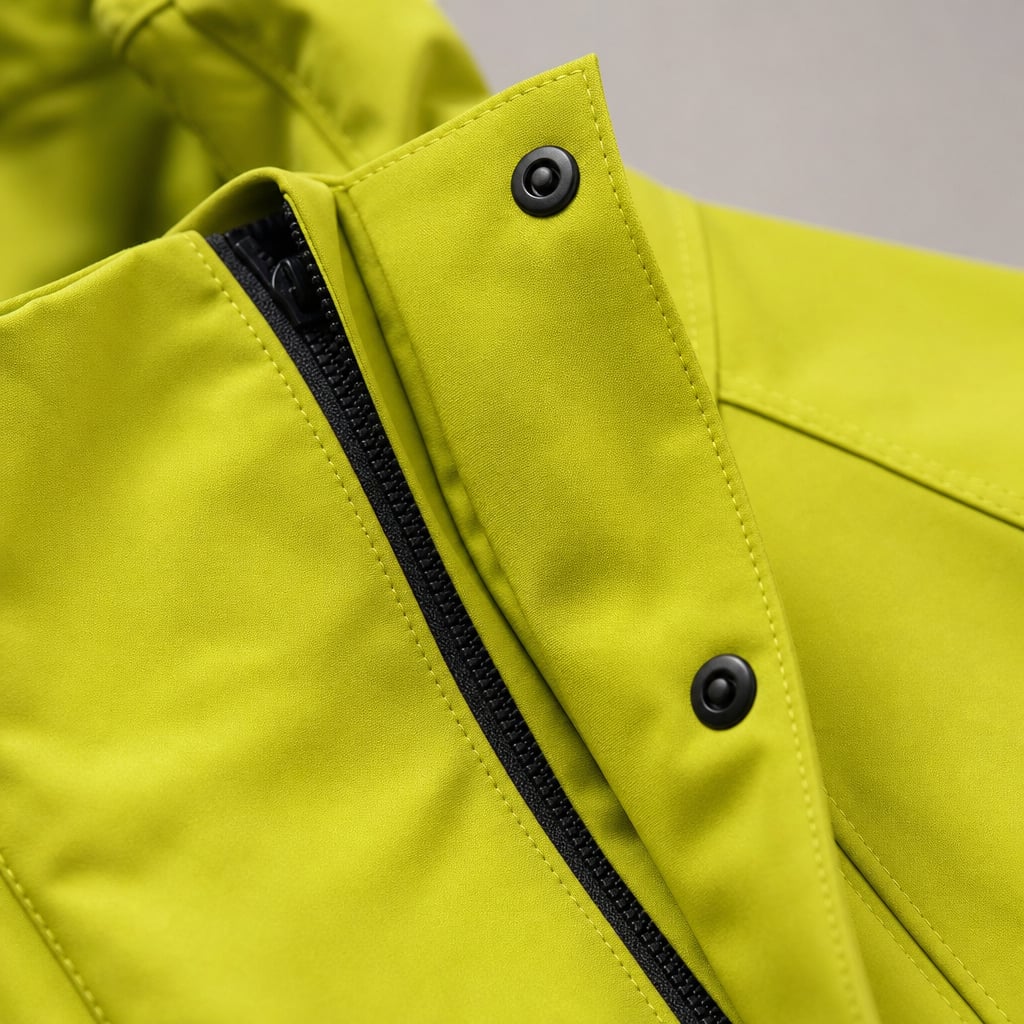 Softshell Jacket Adjustable Hood Water-Resistant Light Green – Fabric and Detail Close-Up