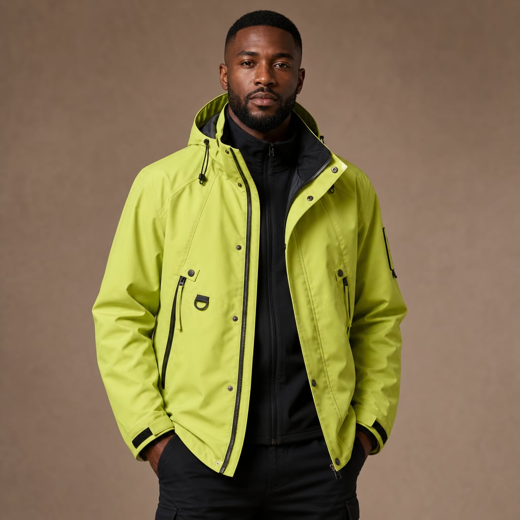 Softshell Jacket Adjustable Hood Water-Resistant Light Green – Product Photo
