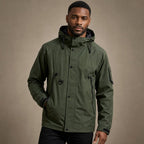 Softshell Jacket Adjustable Hood Water-Resistant Olive Green – Product Photo