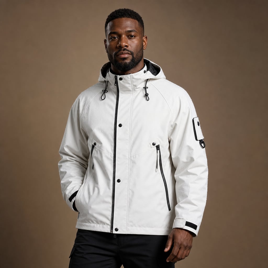 Softshell Jacket Adjustable Hood Water-Resistant White – Product Photo