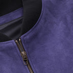 Solitaire Indigo Suede Leather Bomber Jacket For Men – Fabric and Detail Close-Up