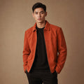 Splendid Orange Suede Trucker Leather Jacket For Men Orange – Product Photo
