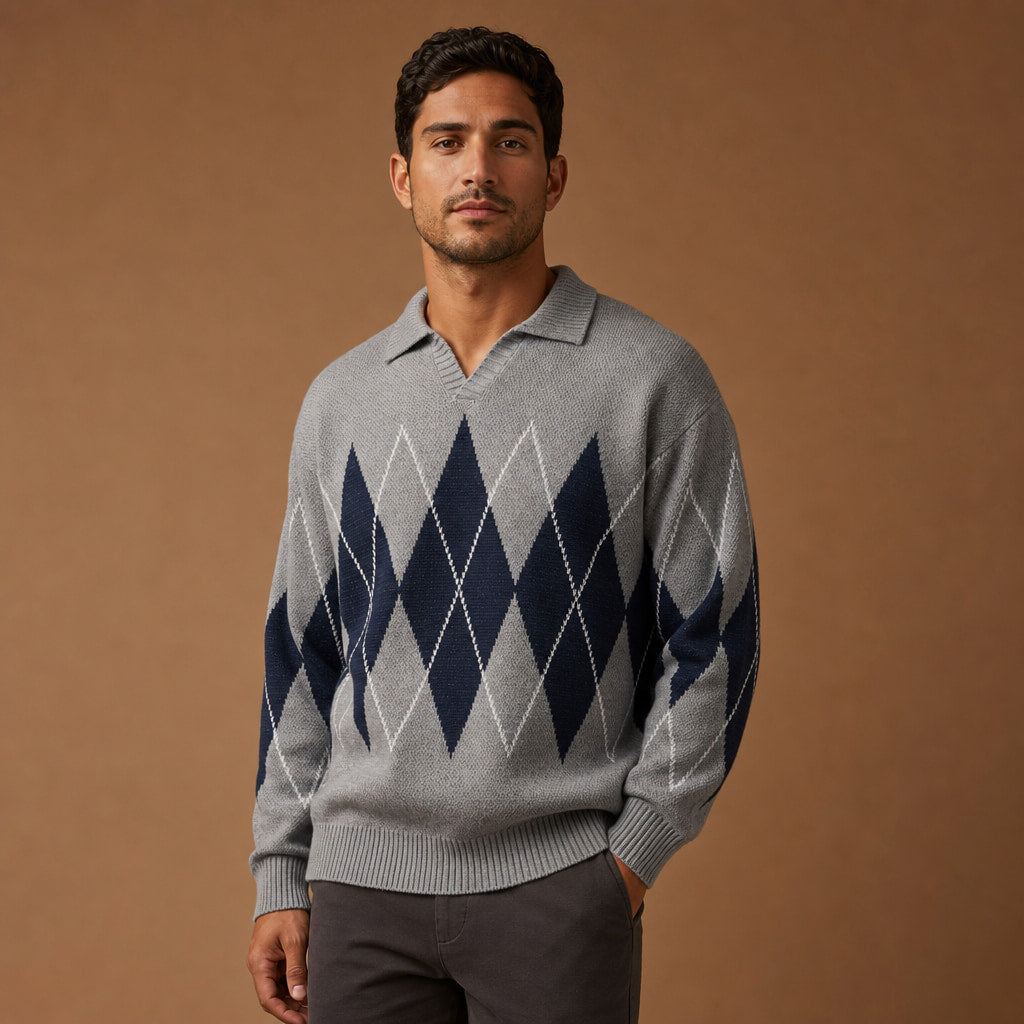 St. Andrews Argyle Knit Gray – Side Angle View