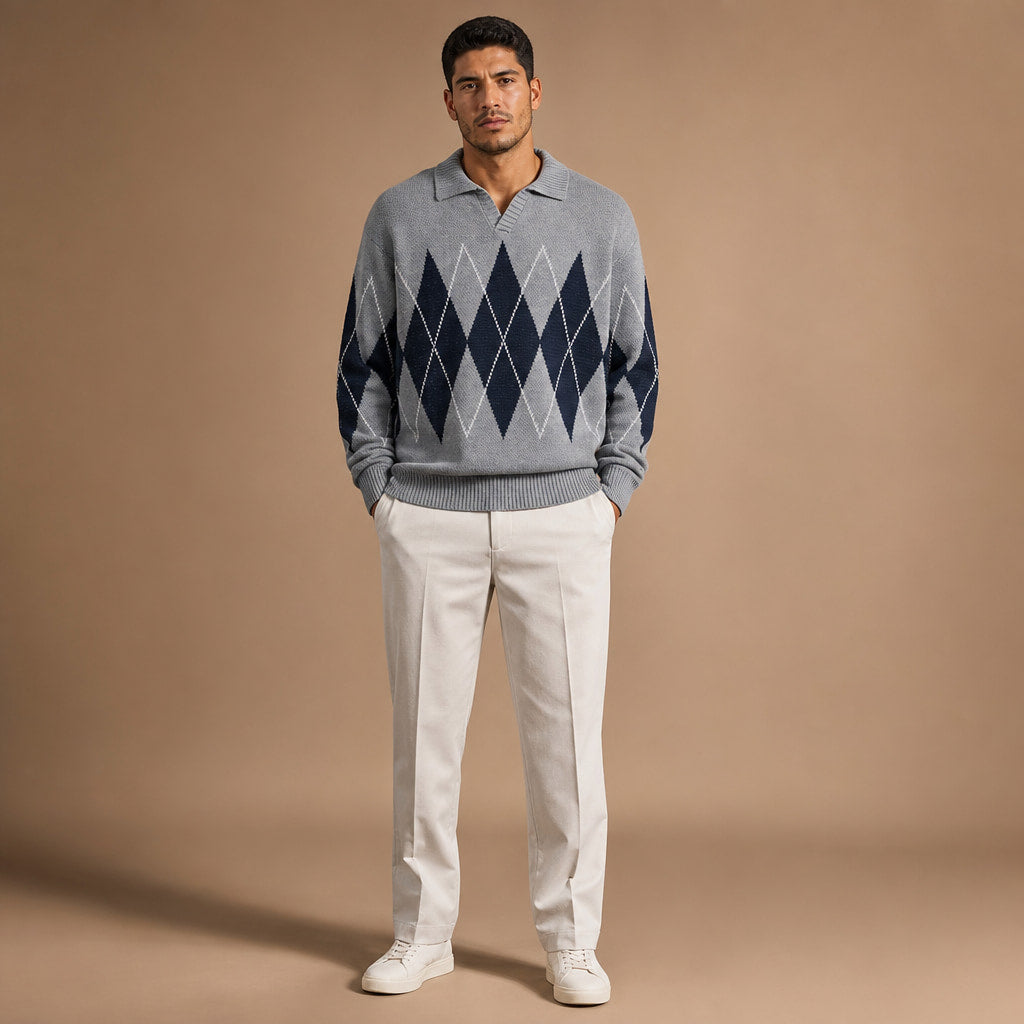 St. Andrews Argyle Knit Gray – Full Look