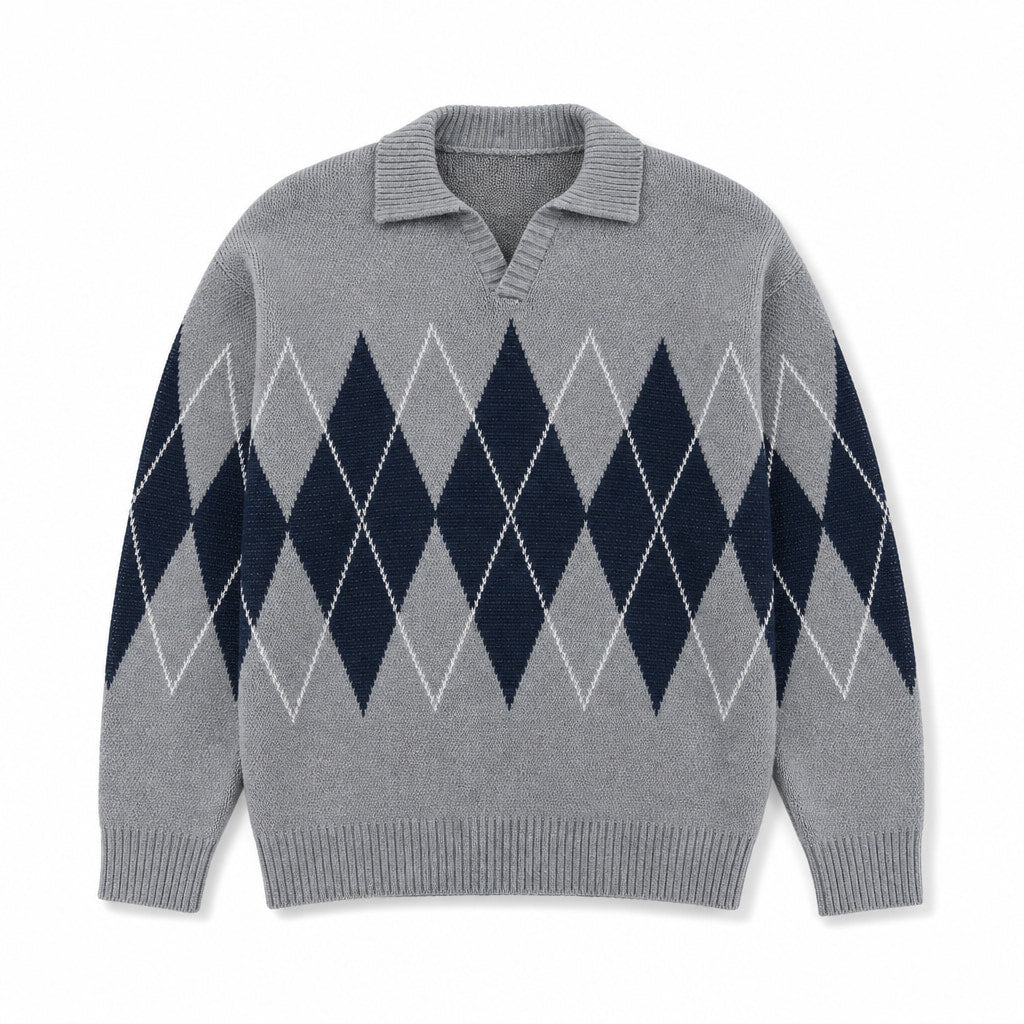 St. Andrews Argyle Knit Gray – Product Photo