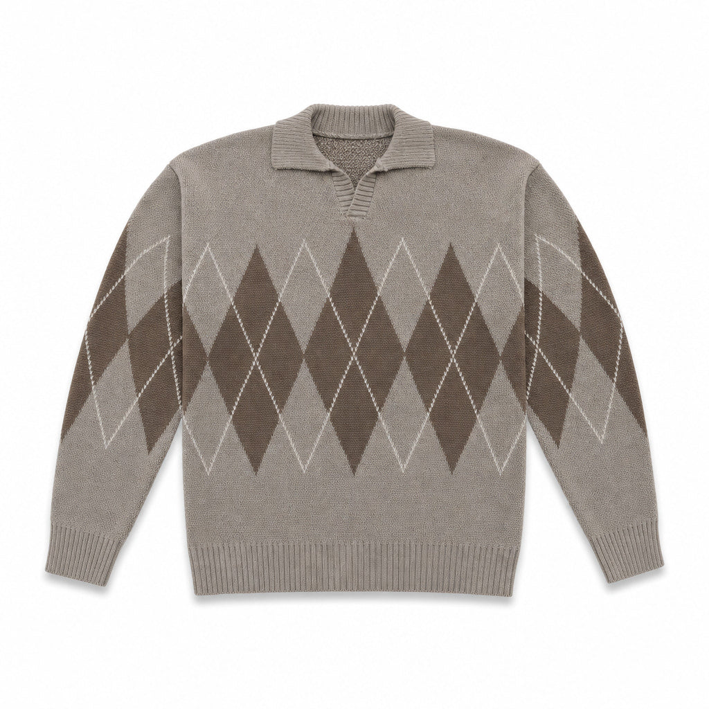 St. Andrews Argyle Knit Taupe – Product Photo
