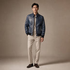 Static Blue Leather Bomber Style Jacket For Men Blue – Full Look