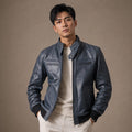 Static Blue Leather Bomber Style Jacket For Men Blue – Product Photo