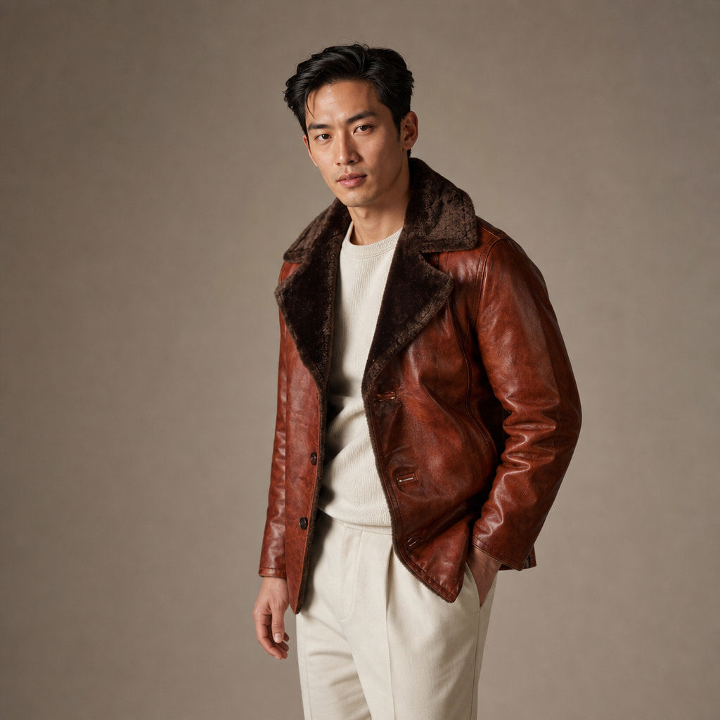 Sterling Cinnamon Brown Shearling Leather Coat For Men Brown – Side Angle View