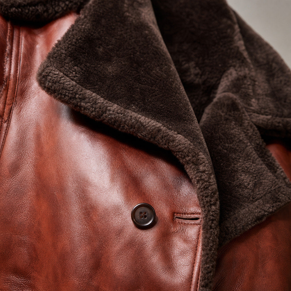 Sterling Cinnamon Brown Shearling Leather Coat For Men Brown – Fabric and Detail Close-Up