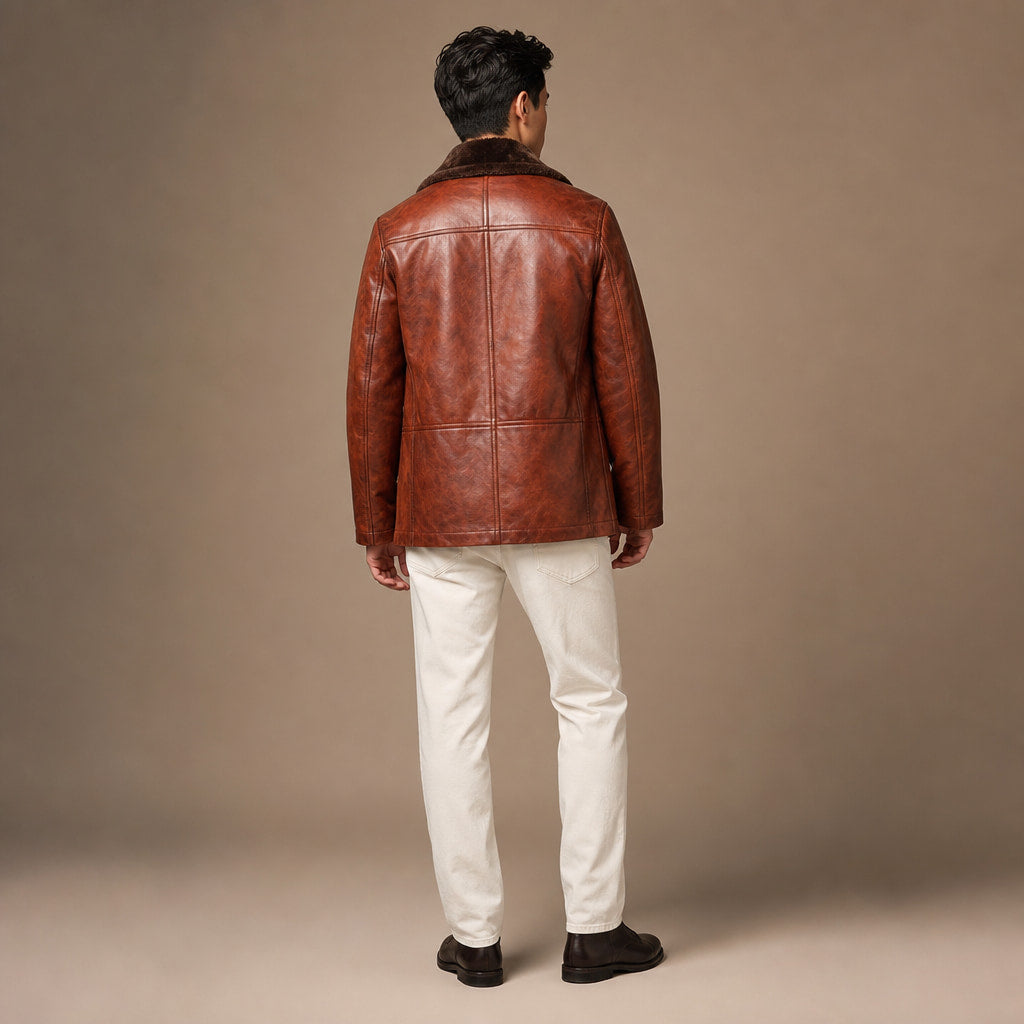 Sterling Cinnamon Brown Shearling Leather Coat For Men Brown – Full Look