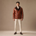 Sterling Cinnamon Brown Shearling Leather Coat For Men in Brown – Tarlano Premium Menswear