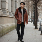 Sterling Cinnamon Brown Shearling Leather Coat For Men Brown – Styled Editorial Shot