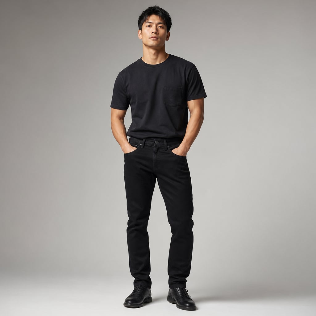 Stretch Cotton Denim Jeans Structured Fit Black – Product Photo