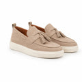 Suede Tassel Loafer Slip-On Sneaker Moc-Toe Beige – Product Photo