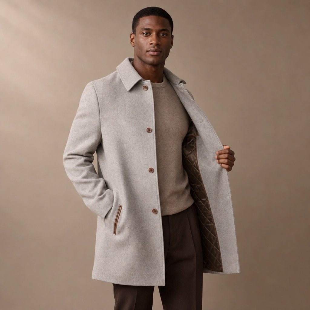 The Ace Gray Wool Car Coat For Men Gray – Side Angle View
