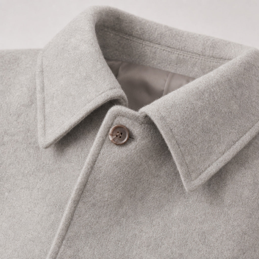 The Ace Gray Wool Car Coat For Men Gray – Fabric and Detail Close-Up