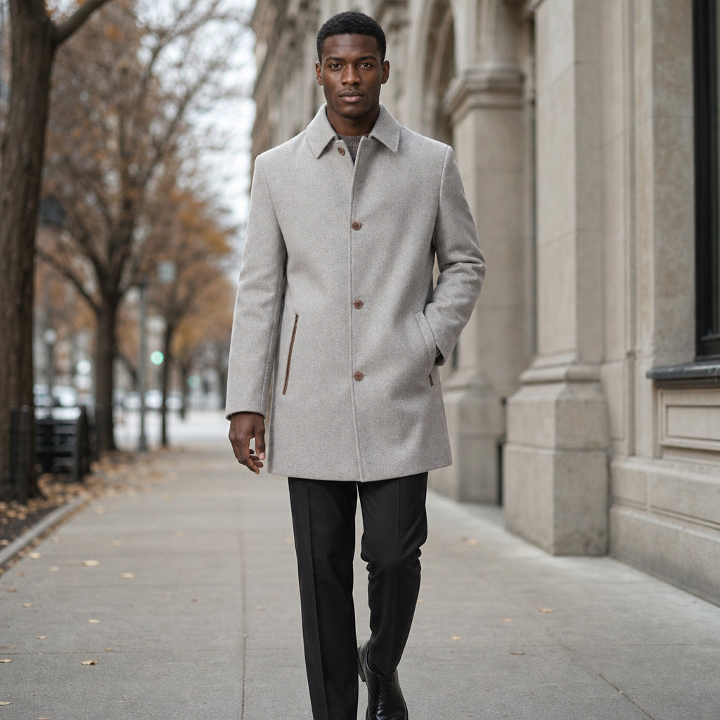 The Ace Gray Wool Car Coat For Men Gray – Styled Editorial Shot