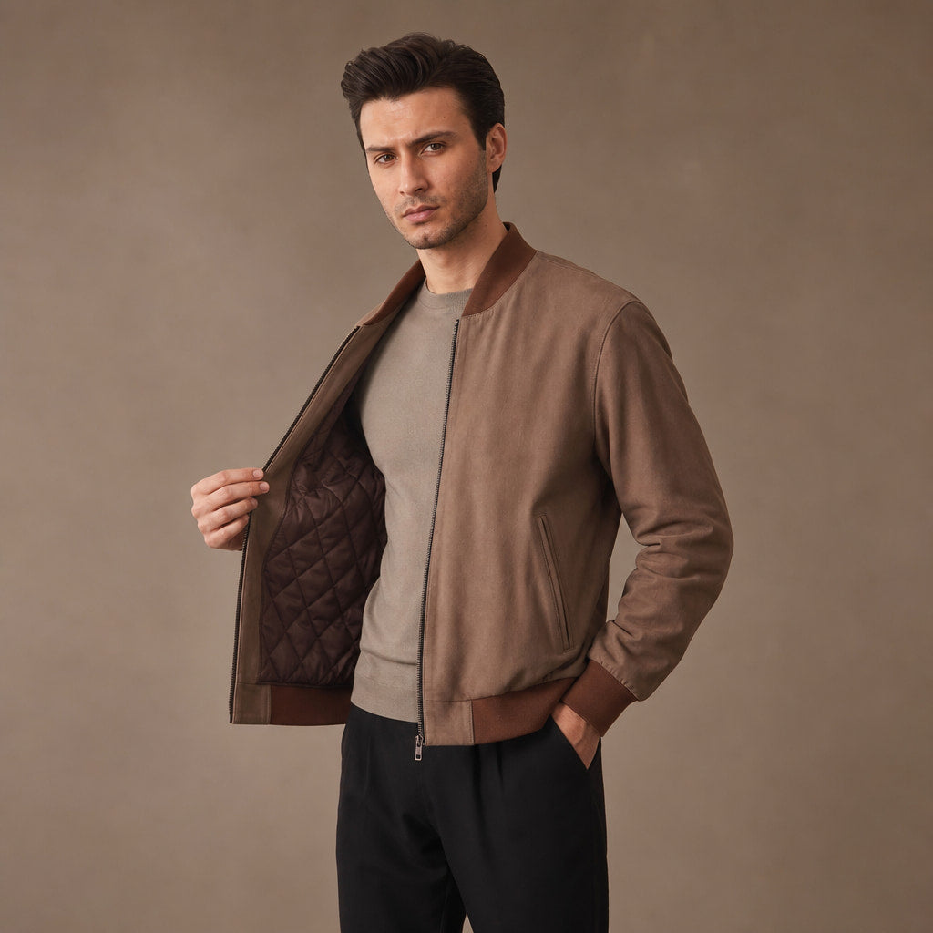 The Stunner Nubuck Bomber Jacket For Men – Side Angle View