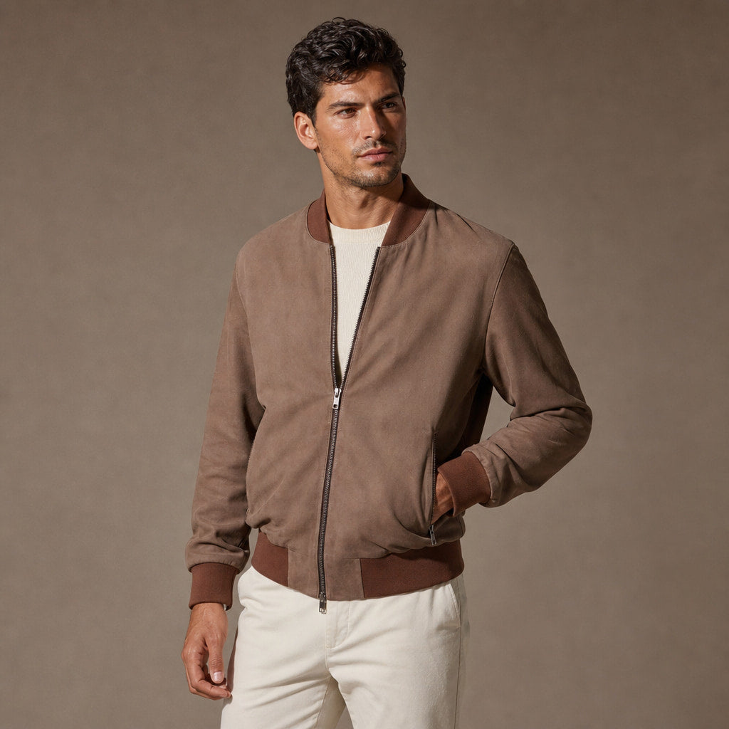 The Stunner Nubuck Bomber Jacket For Men – Side Angle View