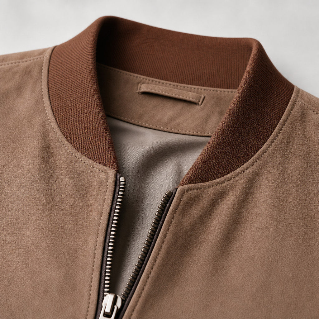 The Stunner Nubuck Bomber Jacket For Men – Fabric and Detail Close-Up