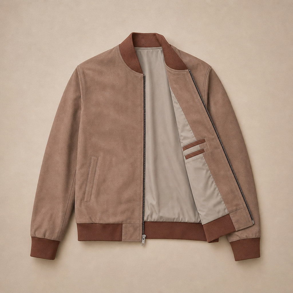 The Stunner Nubuck Bomber Jacket For Men – Flat Lay Product Photo