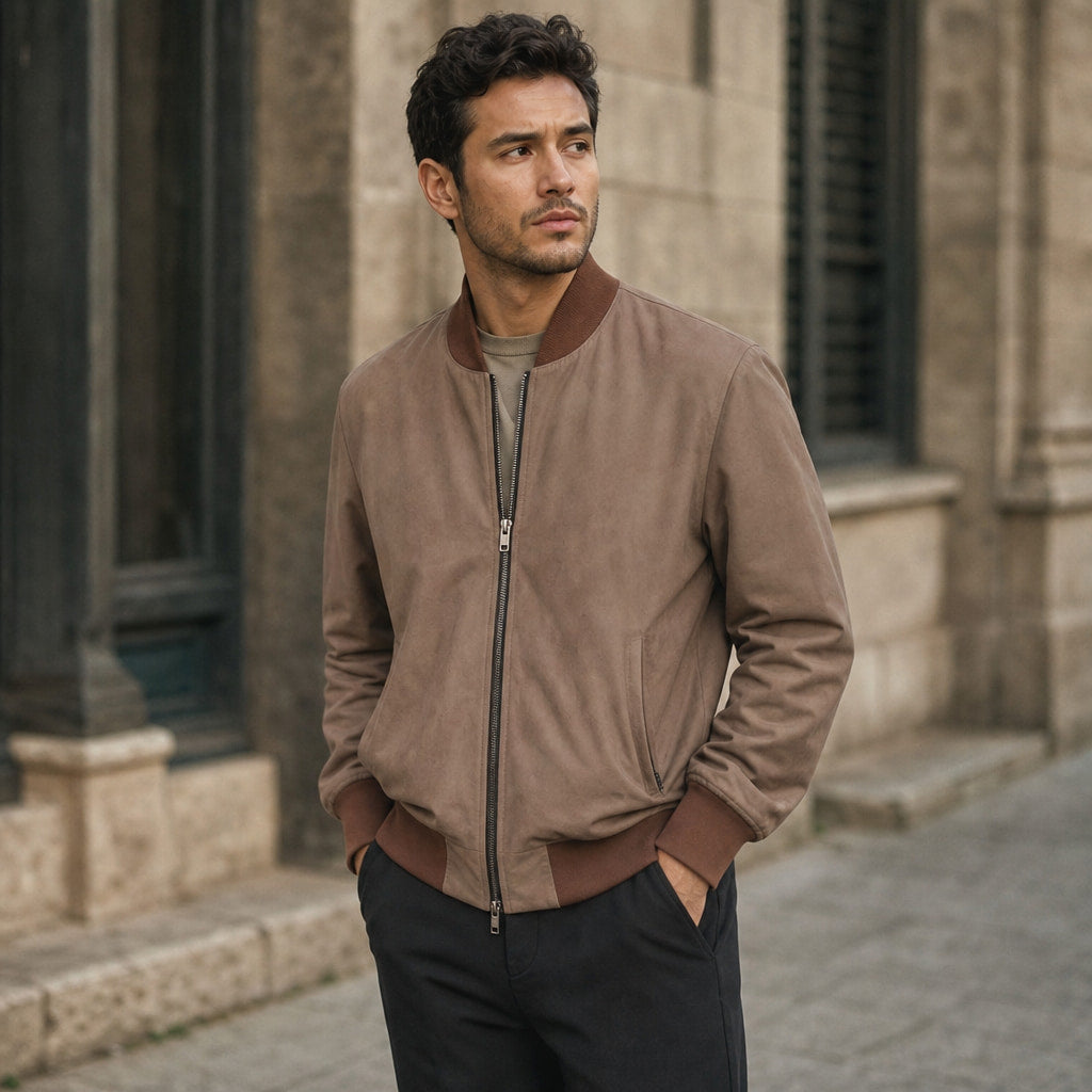 The Stunner Nubuck Bomber Jacket For Men – Styled Editorial Shot