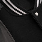 The Titan Black Varsity Wool Leather Jacket For Men Black – Fabric and Detail Close-Up