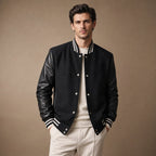 The Titan Black Varsity Wool Leather Jacket For Men Black – Product Photo