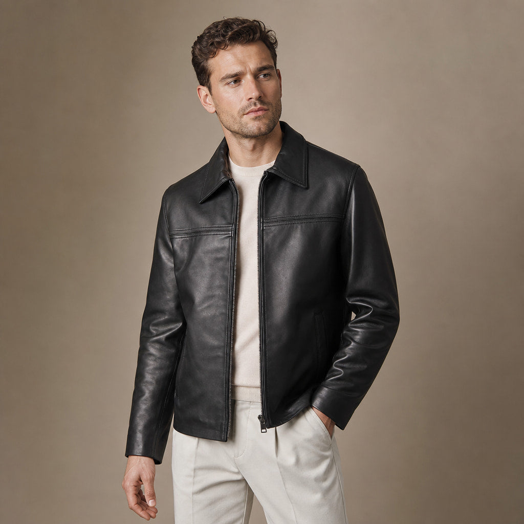 The Tycoon Black Leather Biker Jacket For Men Black – Side Angle View