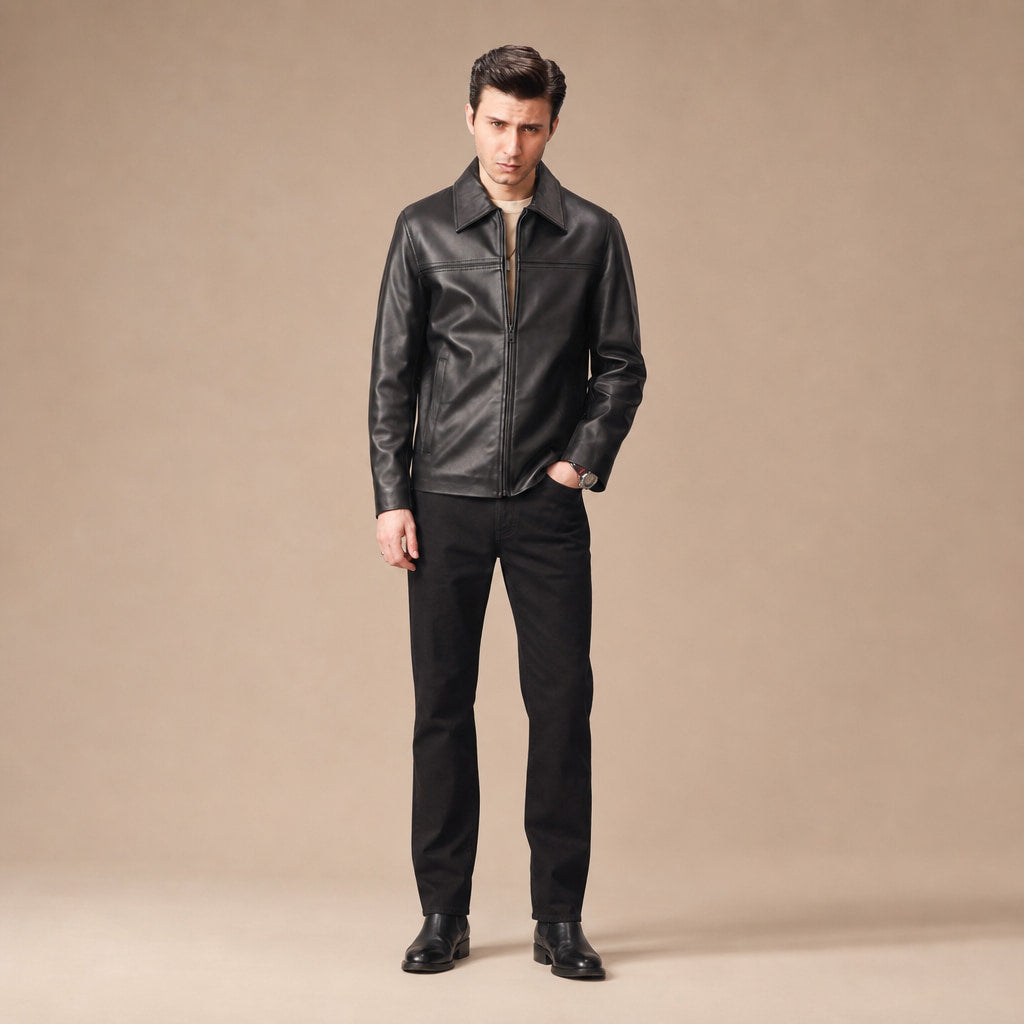 The Tycoon Black Leather Biker Jacket For Men Black – Full Look
