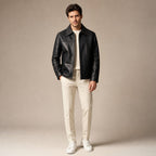 The Tycoon Black Leather Biker Jacket For Men Black – Full Look