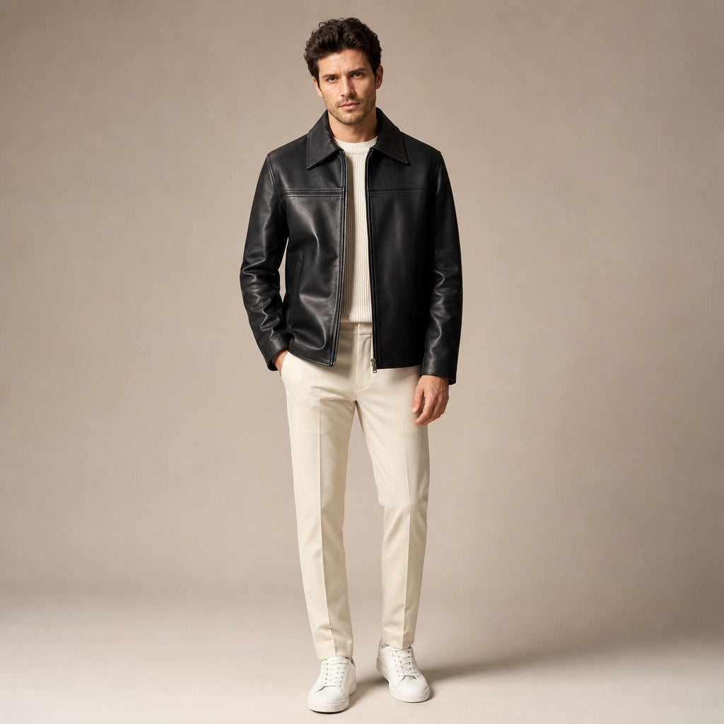 The Tycoon Black Leather Biker Jacket For Men Black – Full Look
