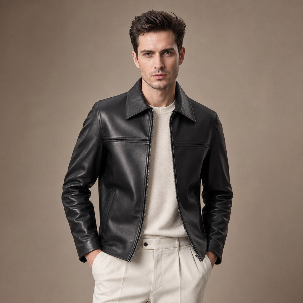 The Tycoon Black Leather Biker Jacket For Men Black – Product Photo