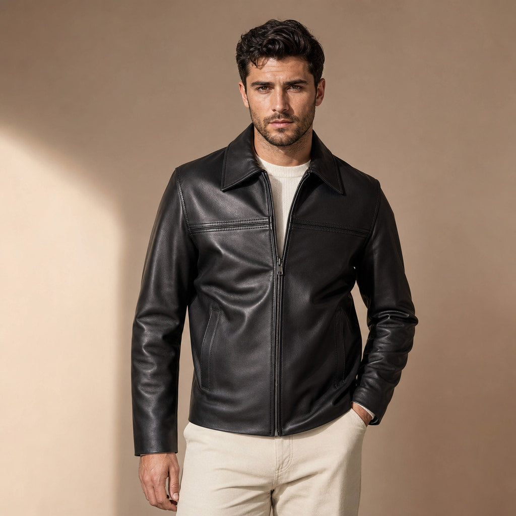 The Tycoon Black Leather Biker Jacket For Men in Black – Tarlano Premium Menswear