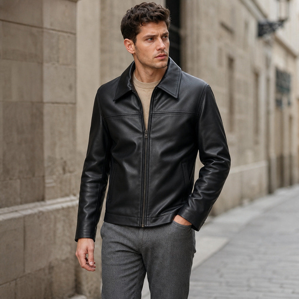 The Tycoon Black Leather Biker Jacket For Men Black – Styled Editorial Shot