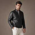 The Wizard Black Leather Cafe Racer Jacket For Men Black – Side Angle View