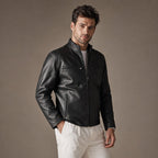 The Wizard Black Leather Cafe Racer Jacket For Men Black – Side Angle View