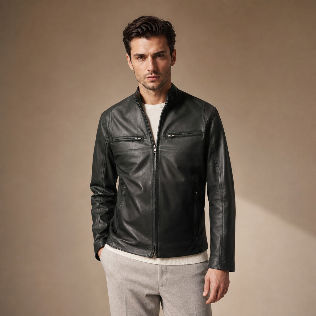 The Wizard Black Leather Cafe Racer Jacket For Men in Black – Tarlano Premium Menswear