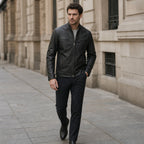 The Wizard Black Leather Cafe Racer Jacket For Men Black – Styled Editorial Shot