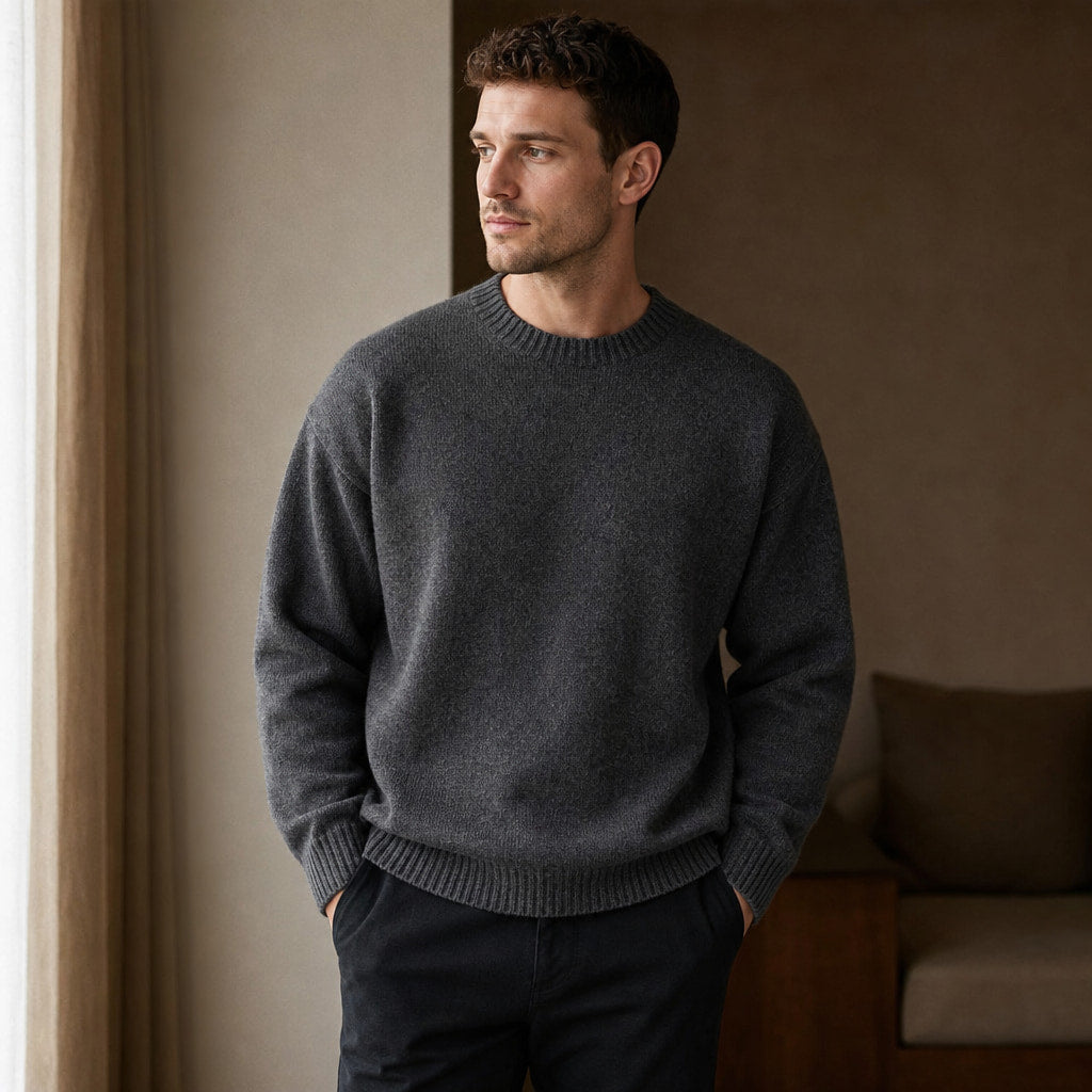 Thornbury Wool Sweater Dark Gray – Styled Editorial Shot