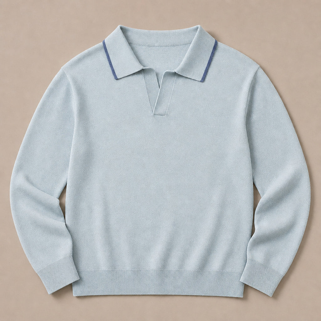 Trani Long-Sleeve Knit Polo Champagne – Product Photo