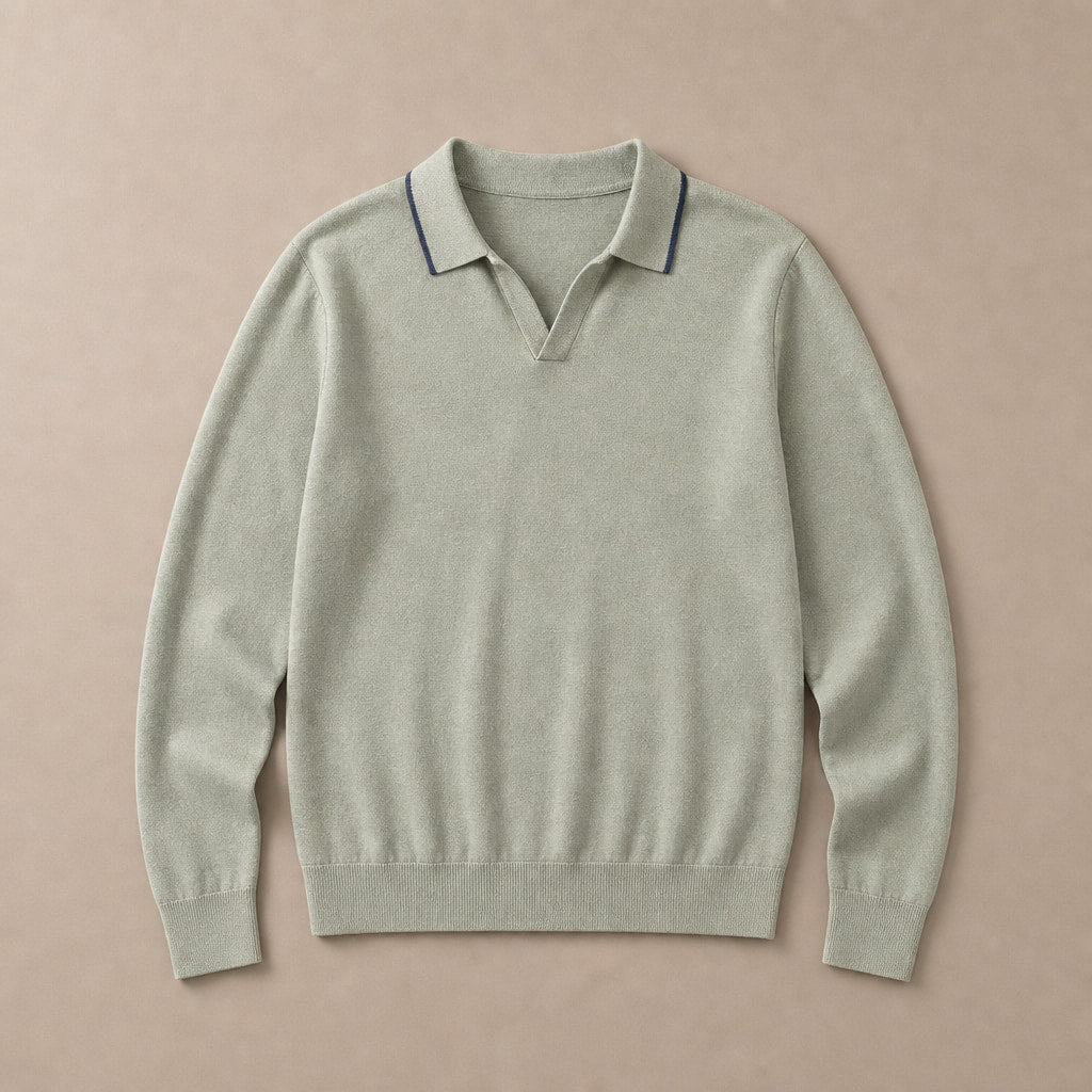 Trani Long-Sleeve Knit Polo Khaki – Product Photo