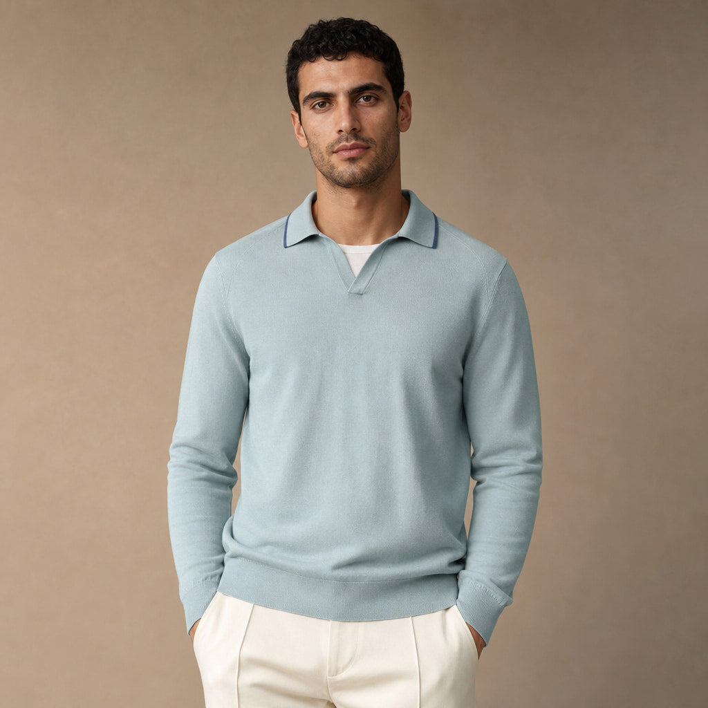 Trani Long-Sleeve Knit Polo in Khaki – Tarlano Premium Menswear