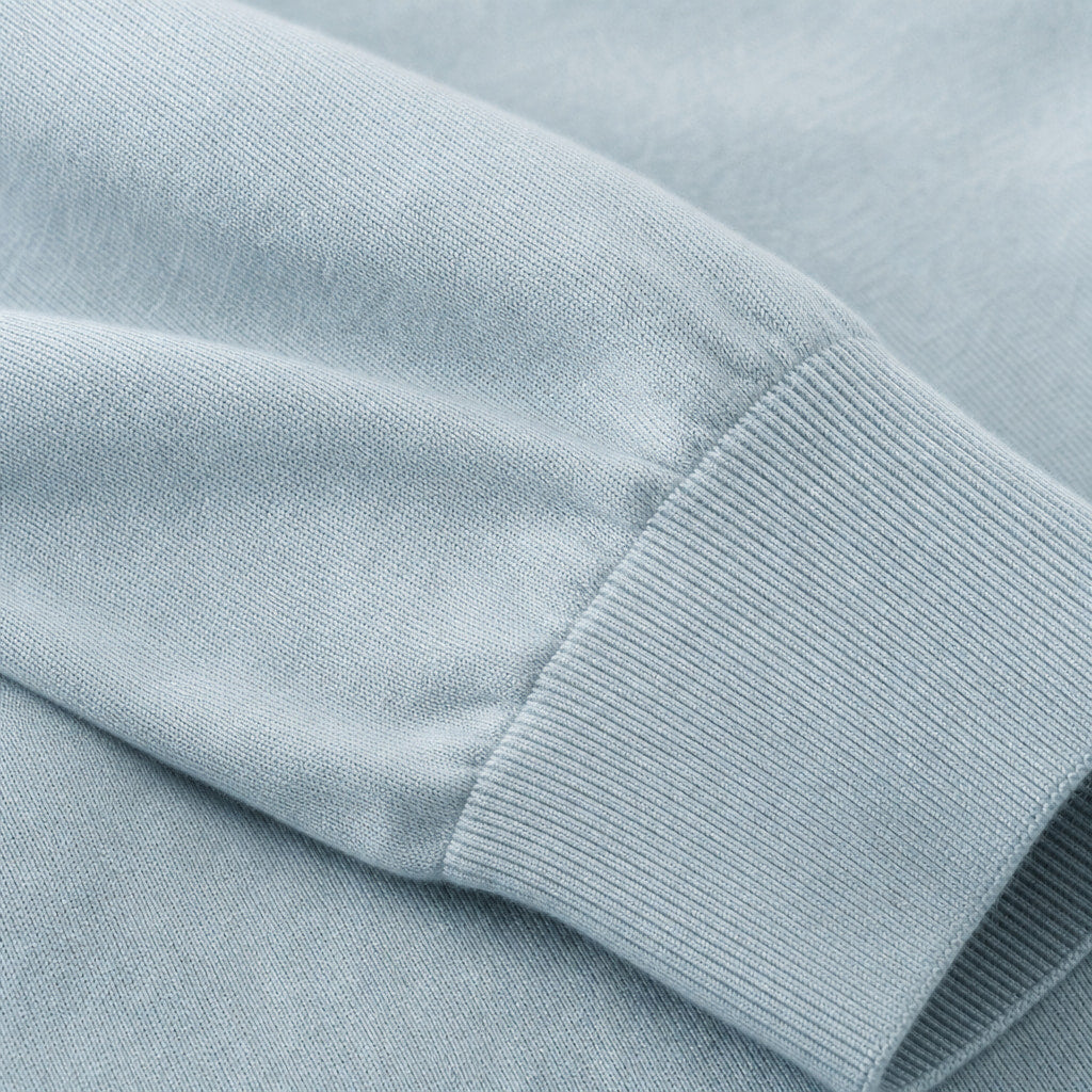 Trani Long-Sleeve Knit Polo Powder Blue – Fabric and Detail Close-Up