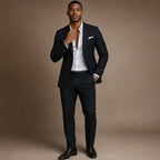 Two-Piece Blazer & Trouser Set Slim Fit Tailored Formal Black – Product Photo