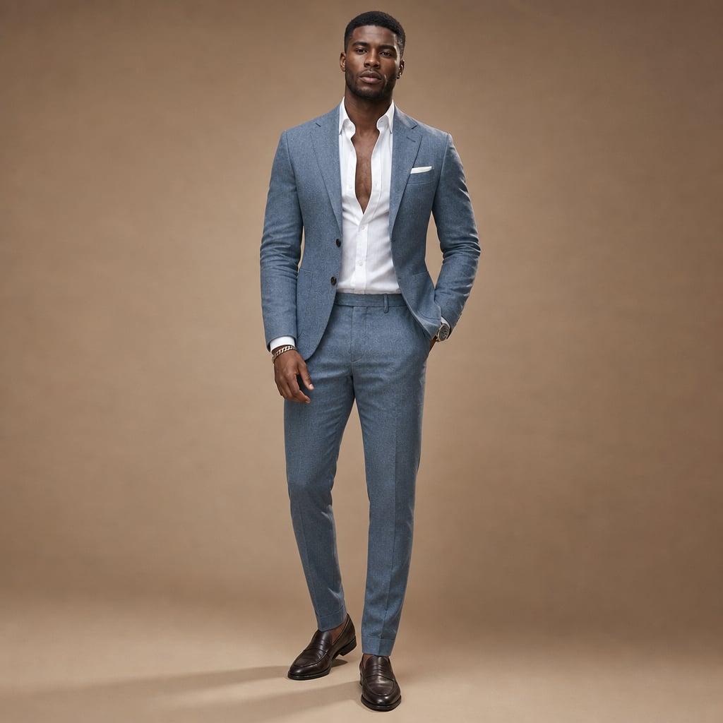 Two-Piece Blazer & Trouser Set Slim Fit Tailored Formal Blue – Product Photo