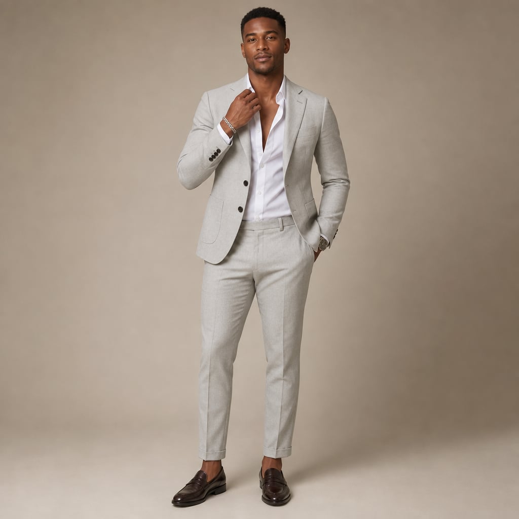 Two-Piece Blazer & Trouser Set Slim Fit Tailored Formal Light Grey – Product Photo