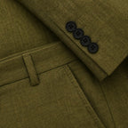 Two-Piece Blazer & Trouser Set Slim Fit Tailored Formal Olive Green – Fabric and Detail Close-Up